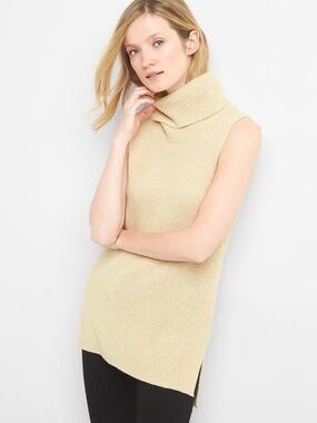GAP Knit Sleeveless Ribbed Funnel Neck Tunic Turtleneck Sweater Vest